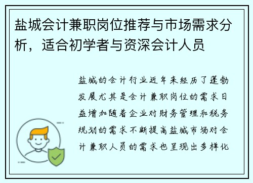 盐城会计兼职岗位推荐与市场需求分析，适合初学者与资深会计人员