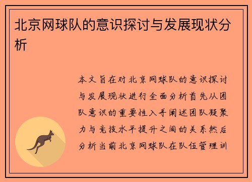 北京网球队的意识探讨与发展现状分析