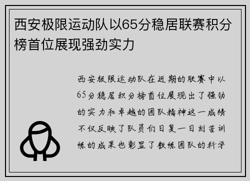 西安极限运动队以65分稳居联赛积分榜首位展现强劲实力